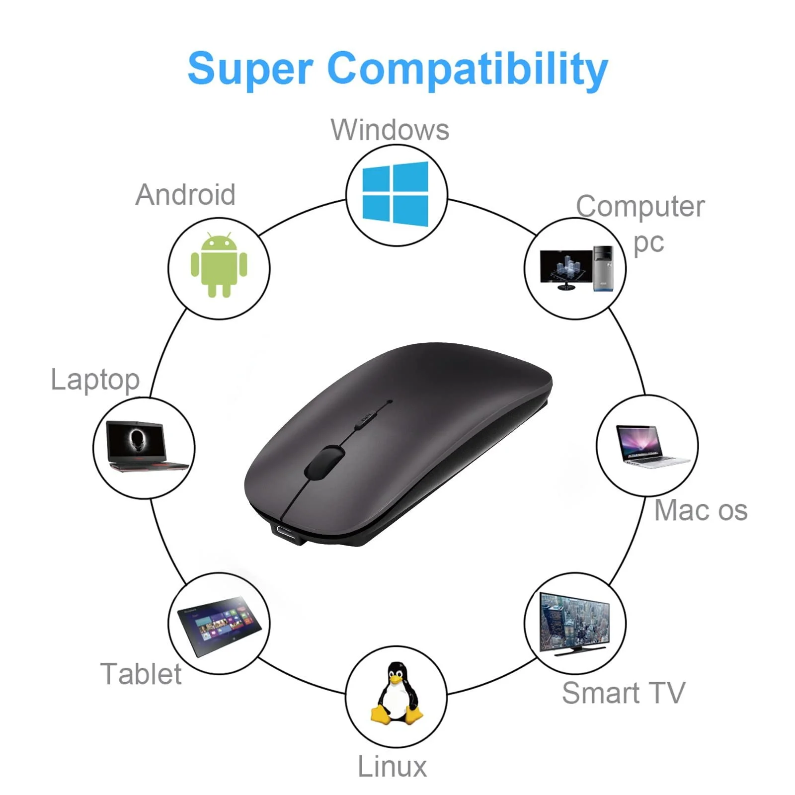 Мышь Bluetooth AE WISH ANEWISH, серый, фото №4