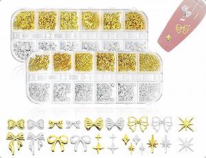 Украшения для ногтей Звезды и Бантики, Металлические украшения для ногтей с блестками, Аксессуары для украшения ногтей для DIY, поделок (Золотой, Серебряный) - Фото 1