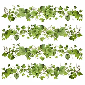 Наклейки на стену Зеленые лианы Растения Плющ Листья 4 шт. Самоклеящиеся - Фото 1