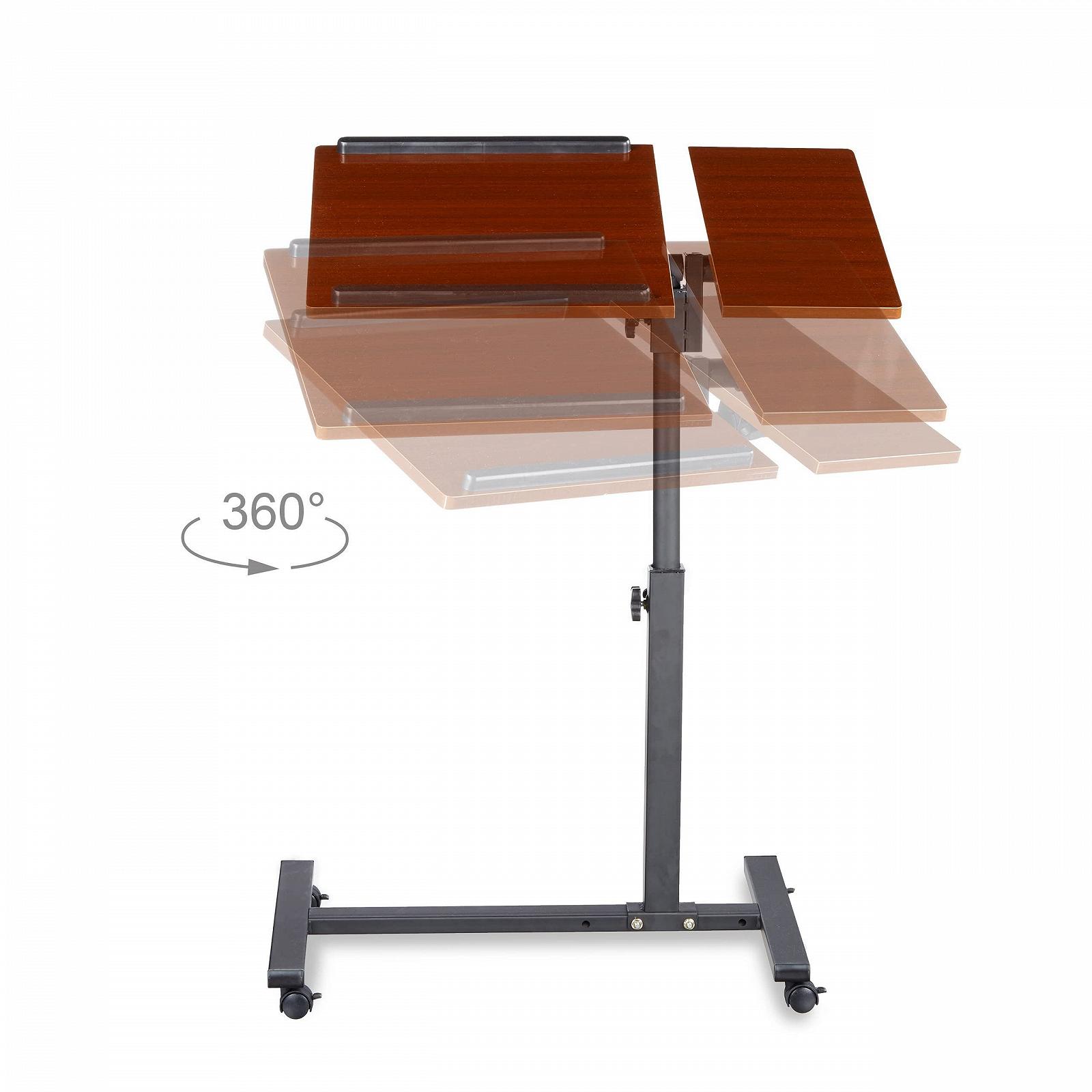 Регулируемая по высоте подставка для ноутбука Relaxdays 95 x 60 x 40 см, также для левшей, прикроватный столик для дивана, стол для ноутбука с колесиками и поверхностью для мыши с 2 стопорными планками, красное дерево, красный, дуб, 40x60x95 см, фото №6