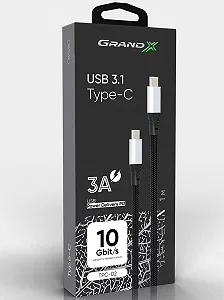 Кабель Grand-X USB Type-C Power Delivery 65W 1м Black (TPC-02) - Фото 1