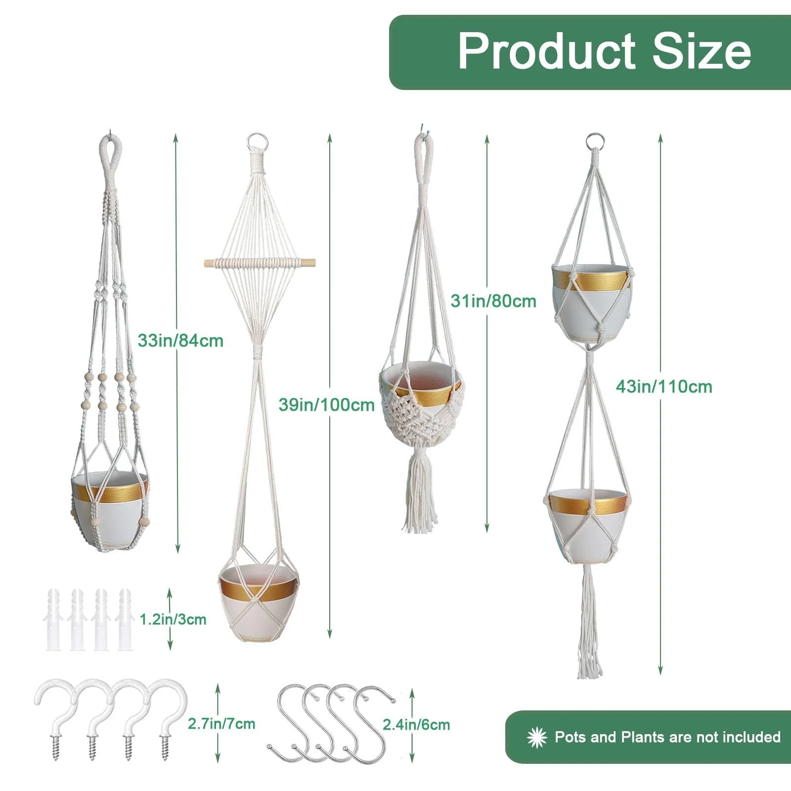Кошики макраме підвісні 4 шт. Бавовняні Бохо Декоративні для саду та дому Scatter, фото №2