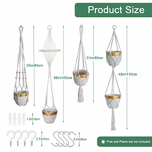Кошики макраме підвісні 4 шт. Бавовняні Бохо Декоративні для саду та дому Scatter synthetic.ua - Фото 1