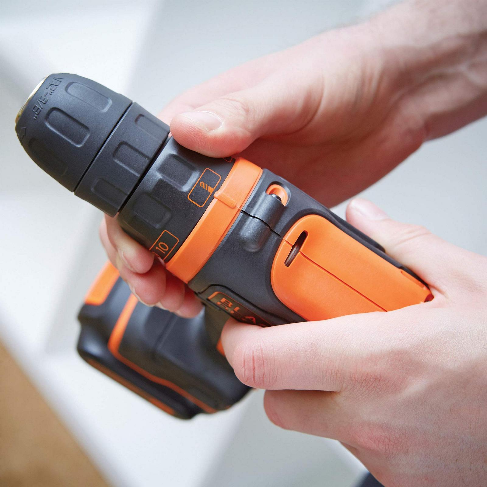 Дрель BLACK+DECKER BDCDD121KA-QW Аккумуляторная 10.8 В 1 батарея 1.5 Ач литий 40 аксессуаров и ящик для инструментов 16 дюймов, фото №3