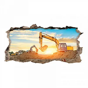 Наклейка на стіну 177 Екскаватор Діра в стіні Будівельний майданчик 1000 x 500 мм - Фото 1