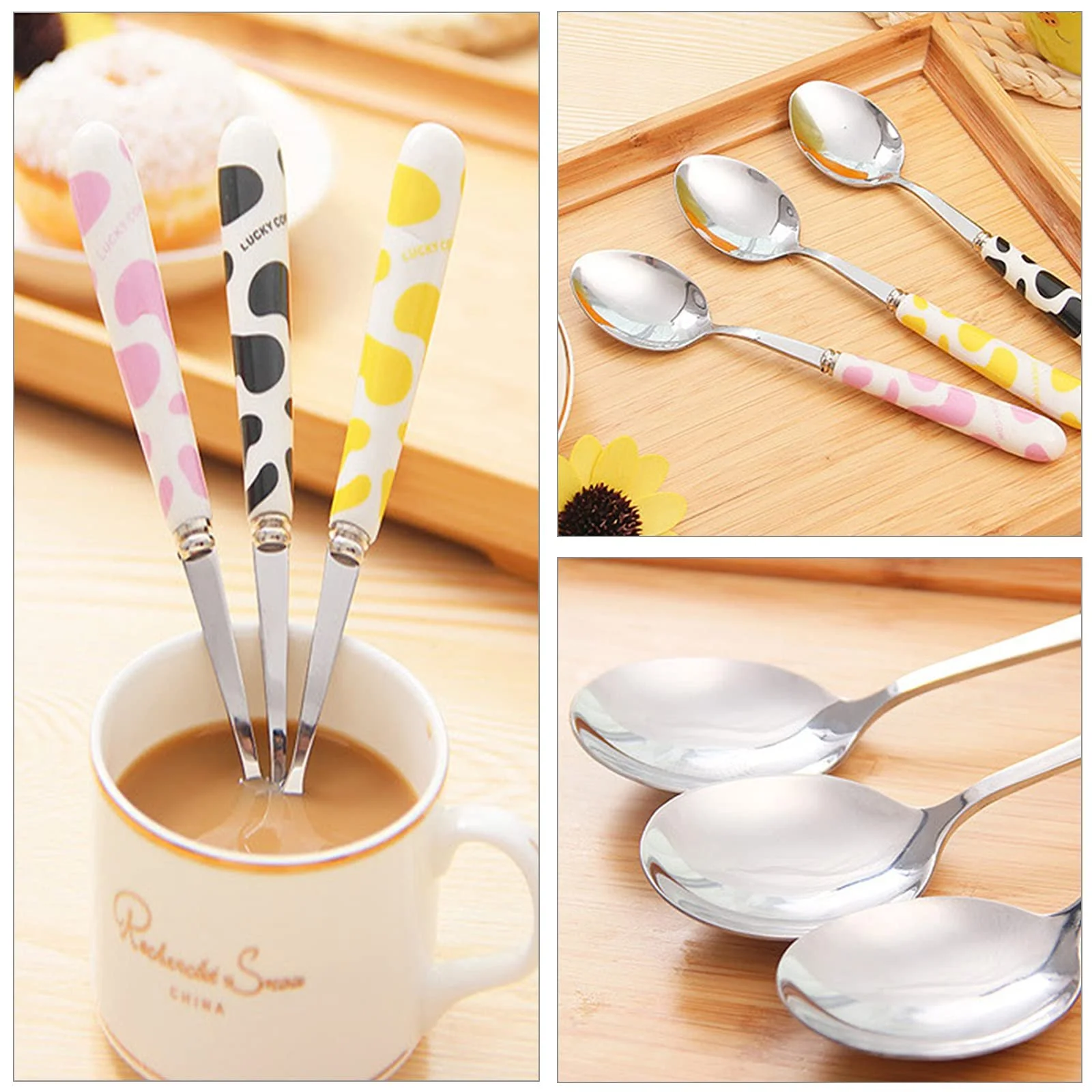 Десертна ложка з керамічною ручкою Ice Cream з нержавіючої сталі з коров'ячим візерунком, фото №6