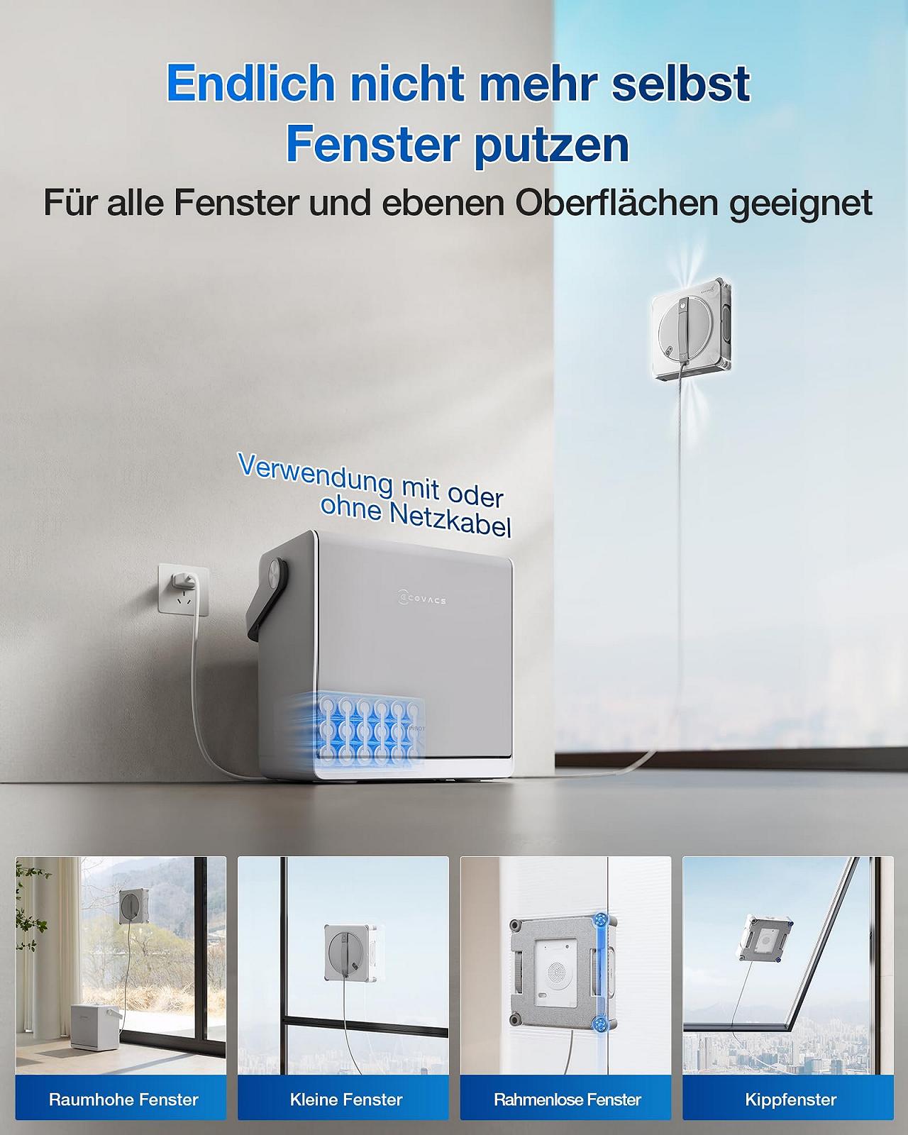Робот для мытья окон ECOVACS Winbot W2S Omni с многофункциональной станцией, интеллектуальная очистка до краев с TruEdge, зарядка во время работы, три водных форсунки, 12-уровневая защита, фото №7