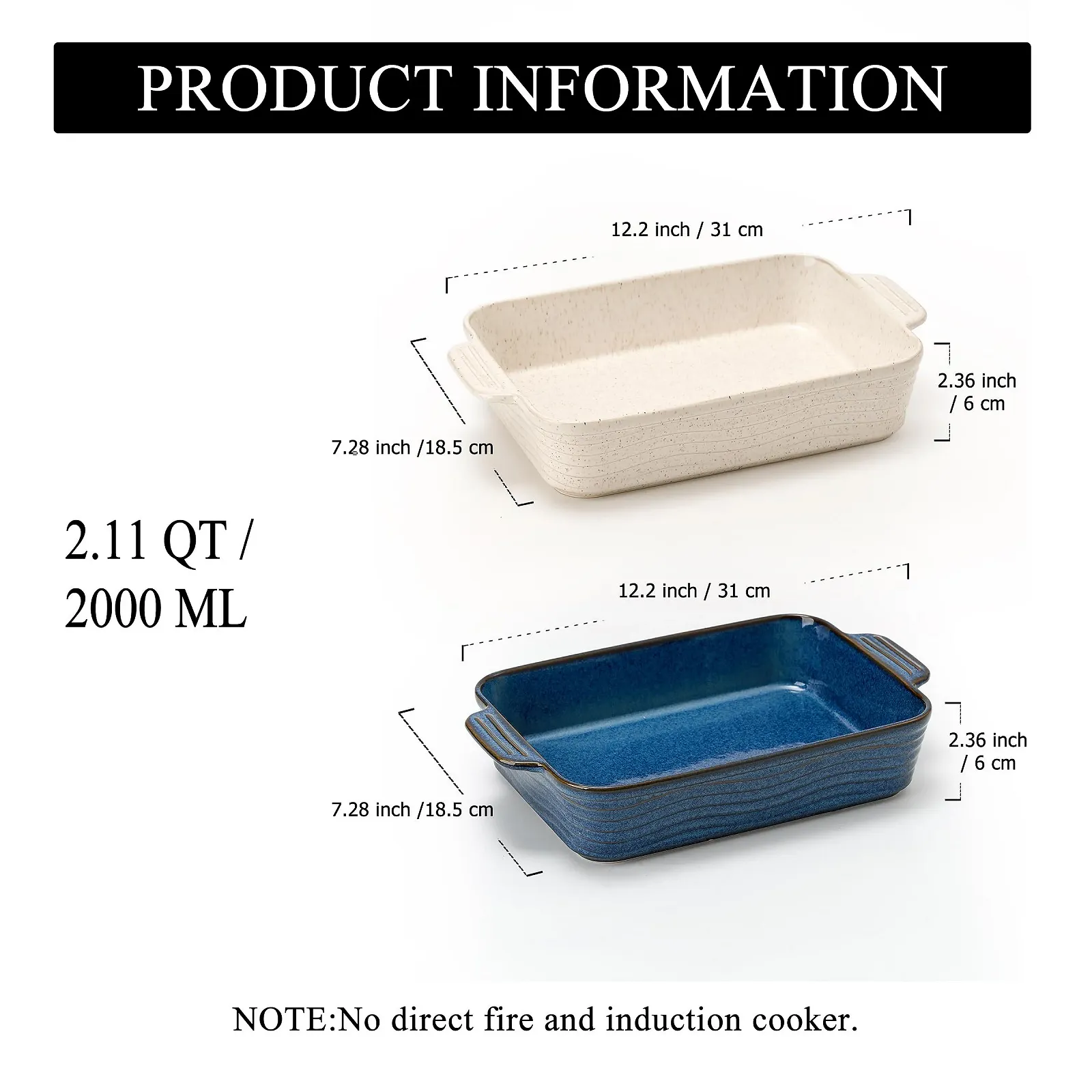 Форма для запекания Poecer керамическая 2000 мл квадратная с ручками синяя, фото №2 Форма для запекания Poecer керамическая 2000 мл квадратная с ручками синяя, фото №2