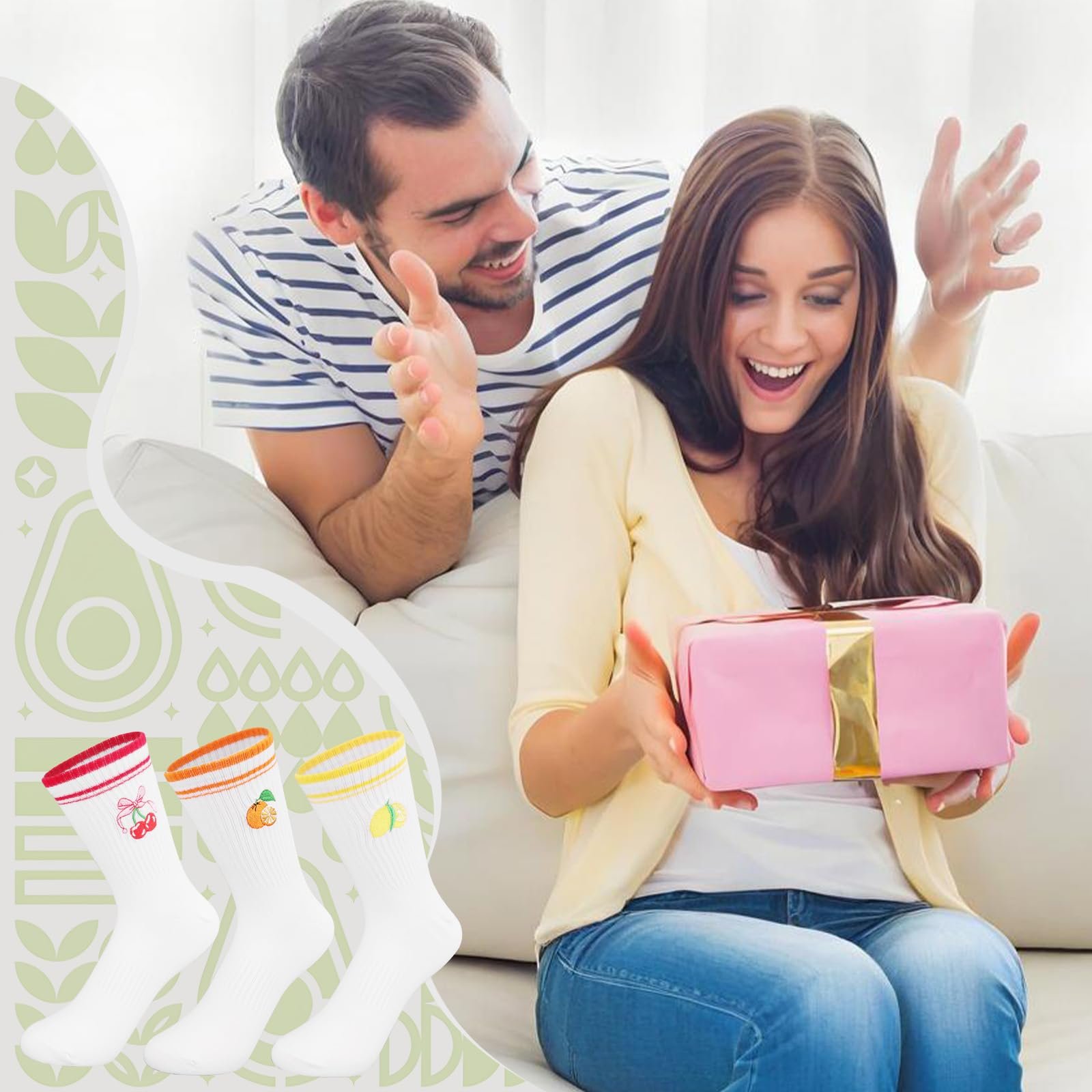 Теннисные носки Белые носки с фруктовым мотивом и полосками 3 пары, размер 36-42, фото №7