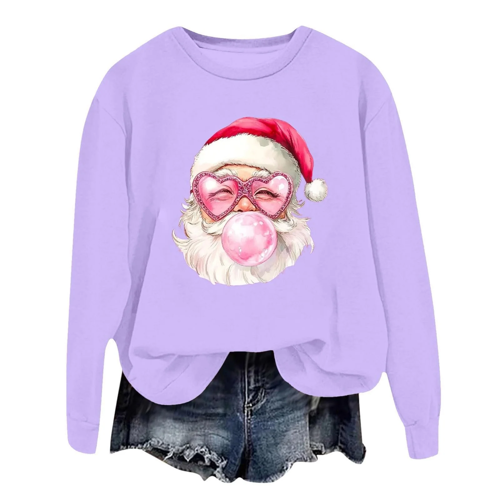 Женский Зимний Свитшот Праздничный Рождественский Принт Круглый вырез Винтажный Пуловер, фото №1