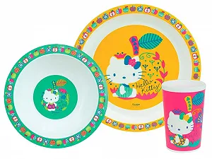 Набор детской посуды FUN HOUSE Hello Kitty Тарелка 22 см, глубокая тарелка/миска 16 см и стакан 220 мл, розовый - Фото 1