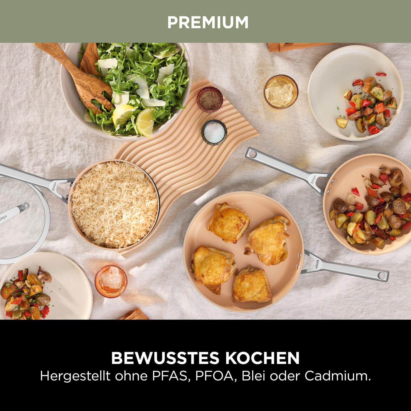 Набор кастрюль Ninja Extended Life 16, 18 и 20 см Керамическое Антипригарное покрытие Терракотовый и Серый, фото №3 Набор кастрюль Ninja Extended Life 16, 18 и 20 см Керамическое Антипригарное покрытие Терракотовый и Серый, фото №3