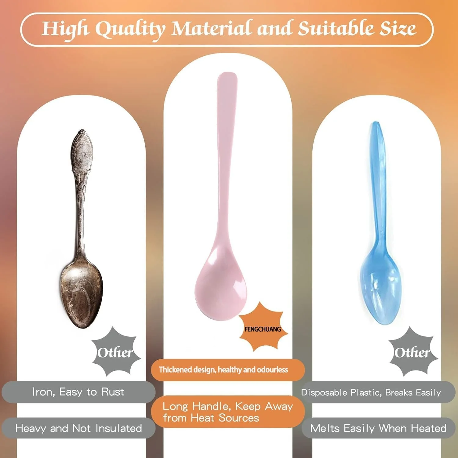 Набір з 5 багаторазових ложок Plastic Colourful, 16 см, різнокольорові, фото №4