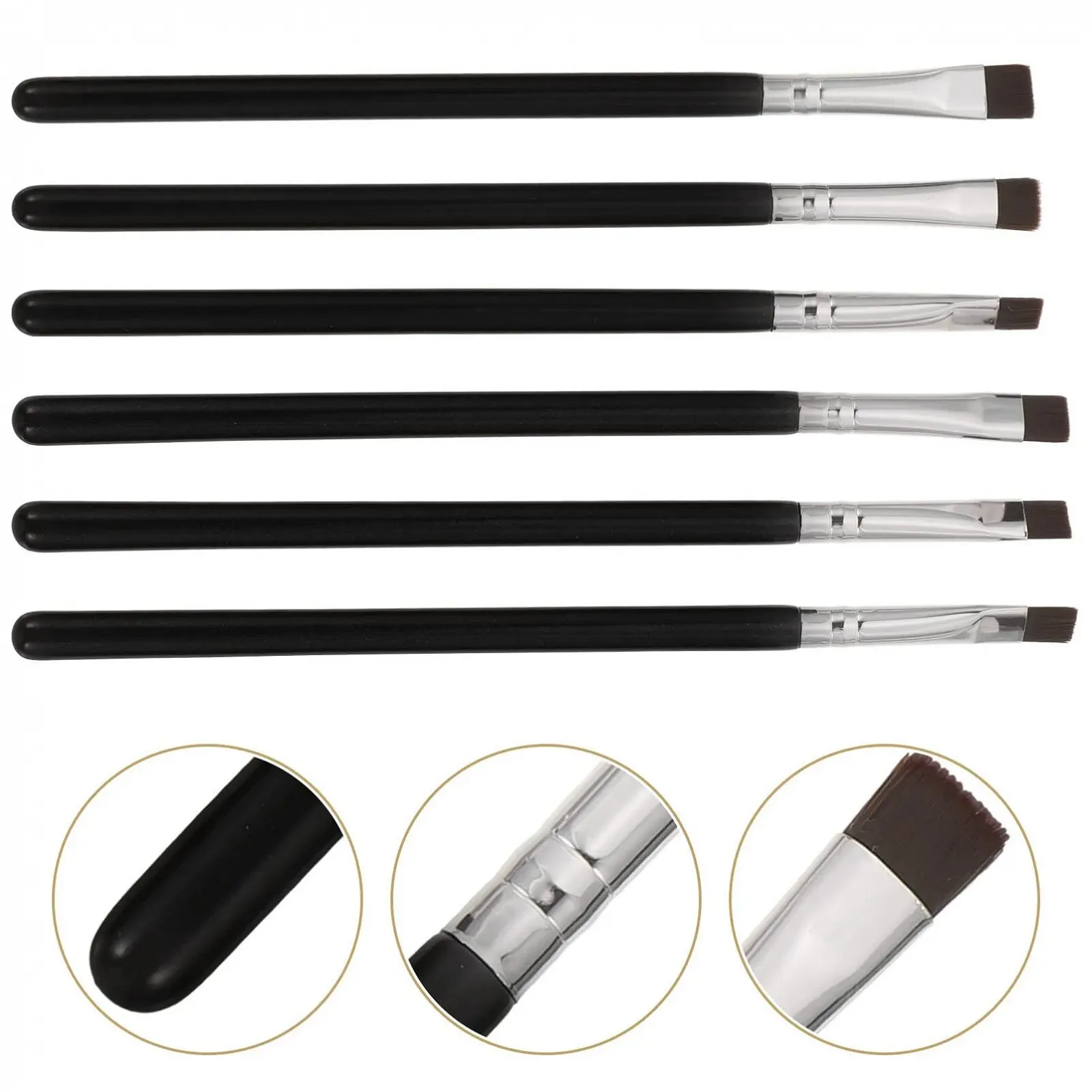 Набір пензлів для підводки очей Beavorty, 6 шт, з пласким пензлем для брів, дерев'яною ручкою, фото №6