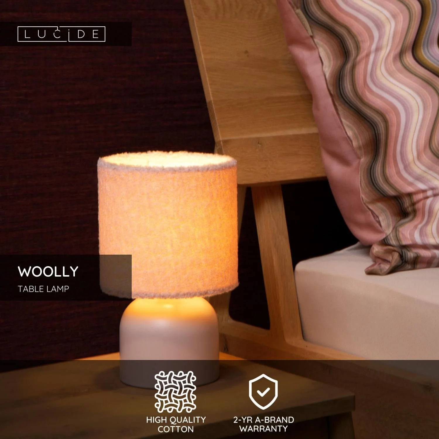 Настільна лампа LUCIDE Woolly Діаметр 16 см 1 x E14 Рожева, фото №3