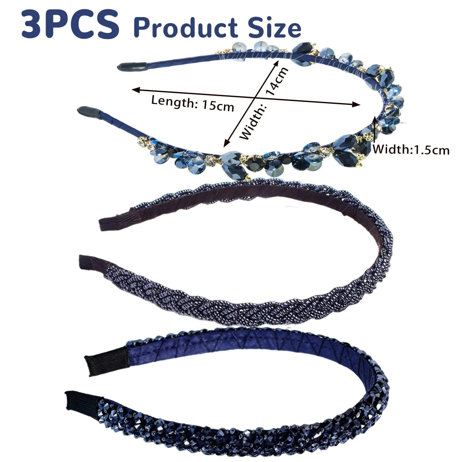Набір з 3 обручів на голову з блискучими стразами, фото №2