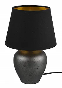 Настільна лампа Reality Leuchten Abby R50601002 керамічна античний нікель тканинний абажур чорний золотистий 1x E14 висота 26 см - Фото 1