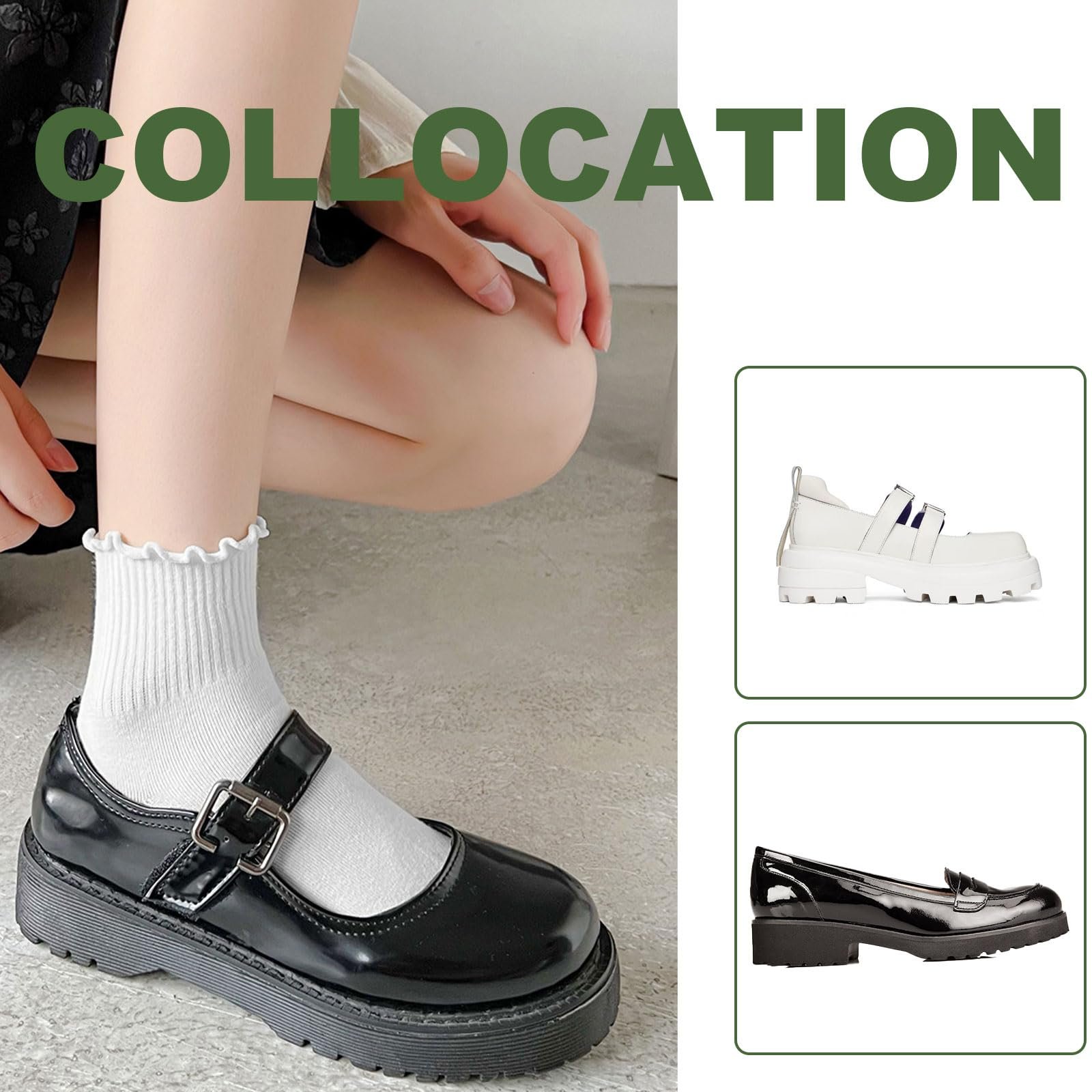 Носки до щиколотки 4 пары Черные носки с рюшами Белые носки с рюшами Носки с кружевными рюшами Удобные дышащие тонкие носки Вязаные носки однотонного цвета Балетные носки для женщин, фото №5