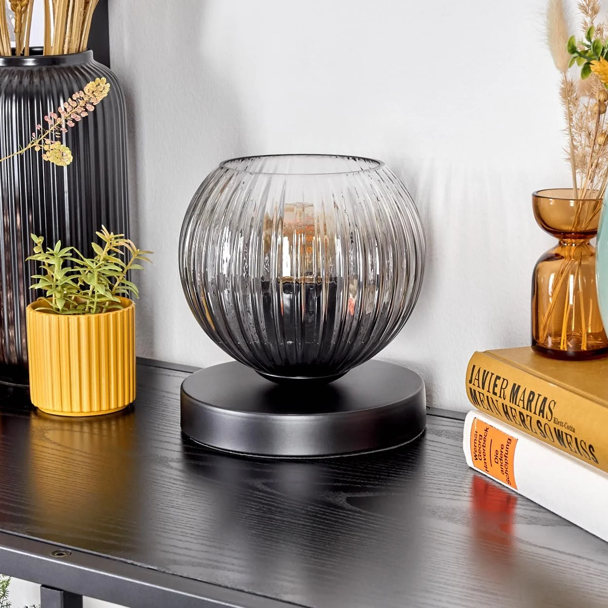 Настільна лампа HOFSTEIN Koyoto Retro Метал Ø 15 см E27 Black/Smoke/Clear, фото №2