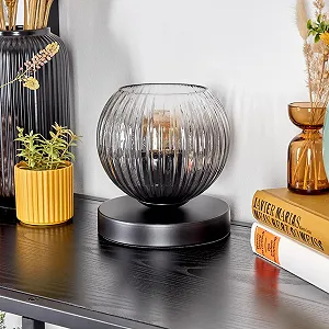 Настільна лампа HOFSTEIN Koyoto Retro Метал Ø 15 см E27 Black/Smoke/Clear synthetic.ua - Фото 1