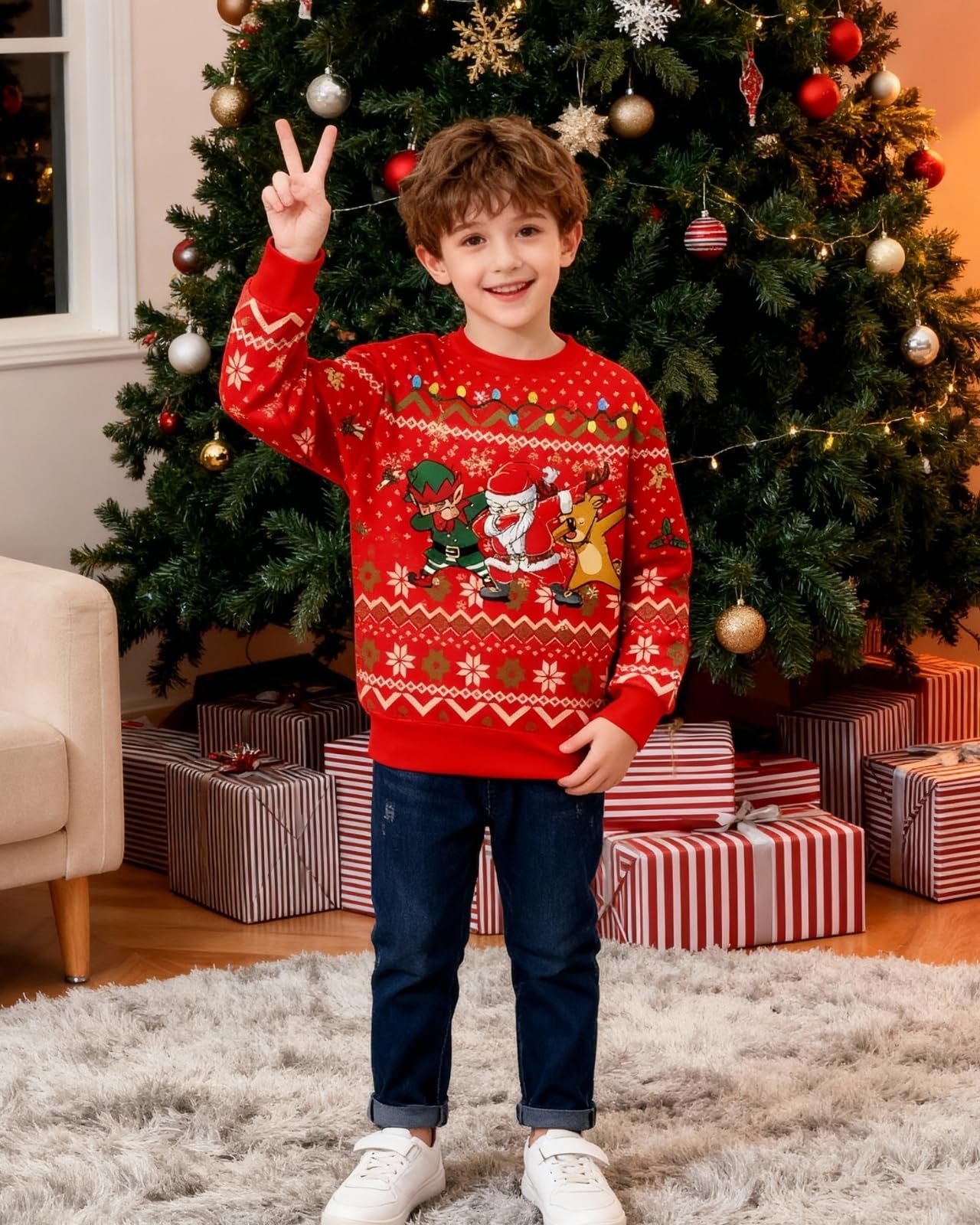 Худі Momkonzz Різдвяний Светр для Хлопчиків Санта Ельф Собака Принт, фото №2