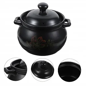 Горшок керамический для супа термостойкий с цветочным декором черный synthetic.ua - Фото 1