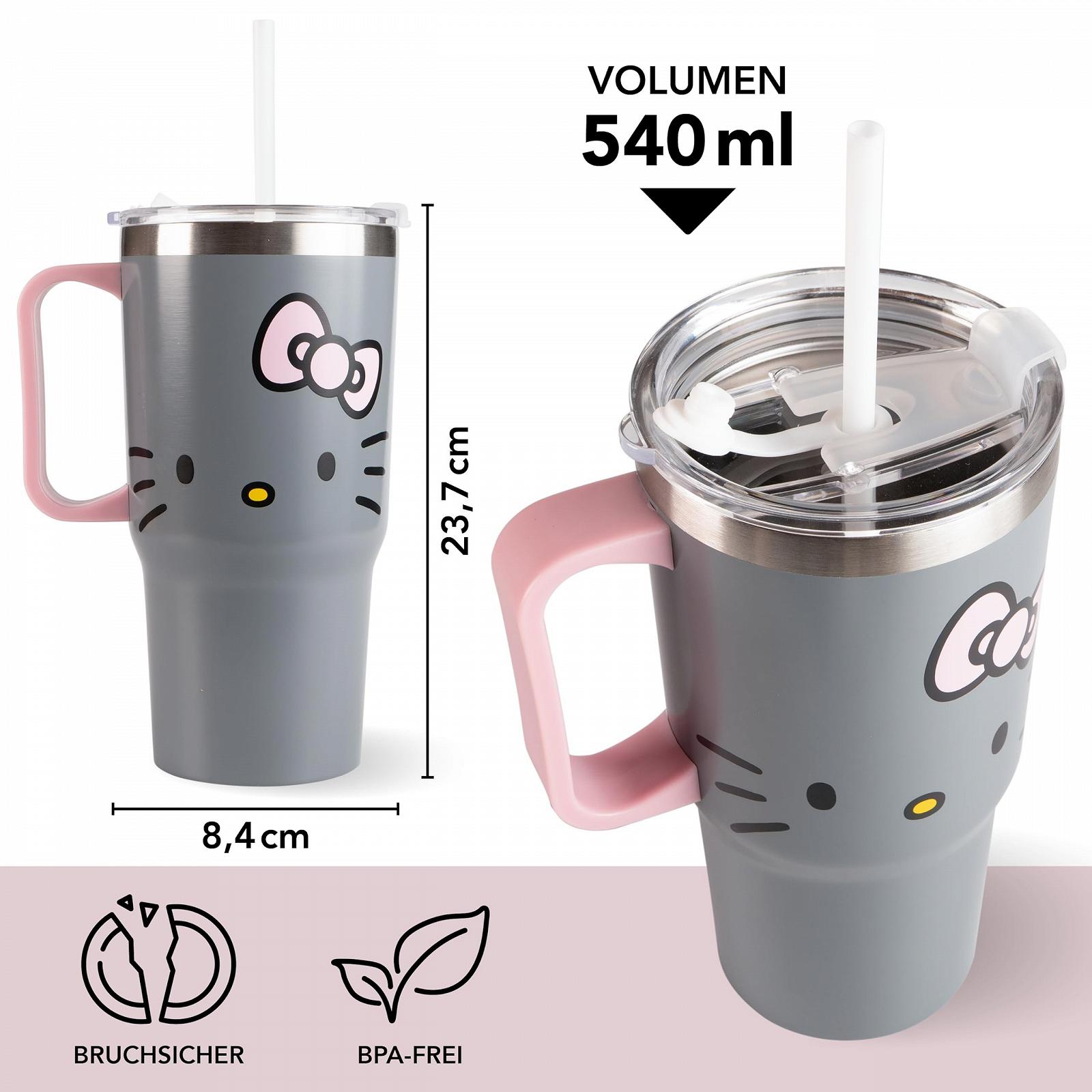 Дитяча чашка-поїлка з кришкою та соломинкою Hello Kitty 540 мл Сіра, фото №3