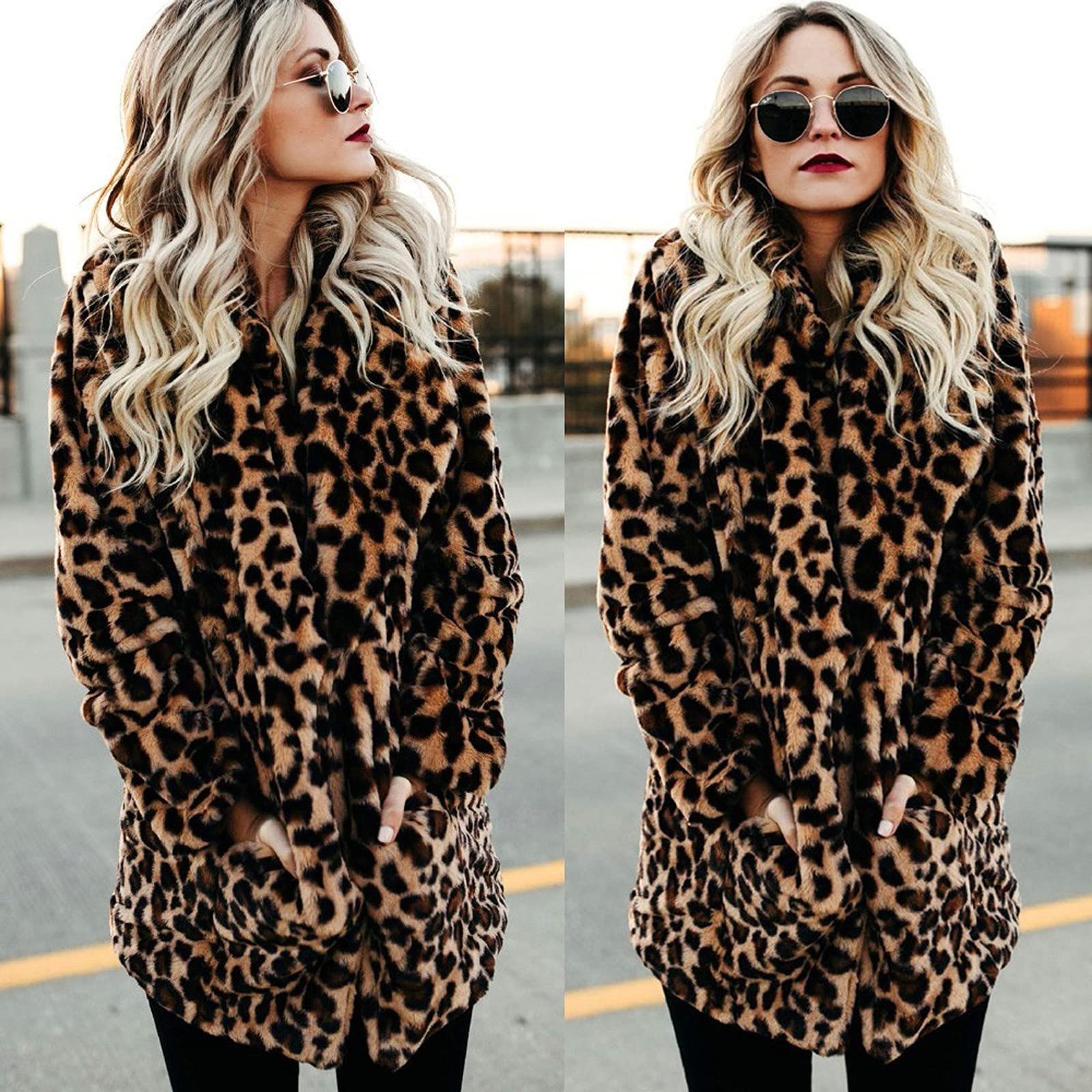 Леопардова куртка зі штучного хутра з довгими рукавами, фото №5
