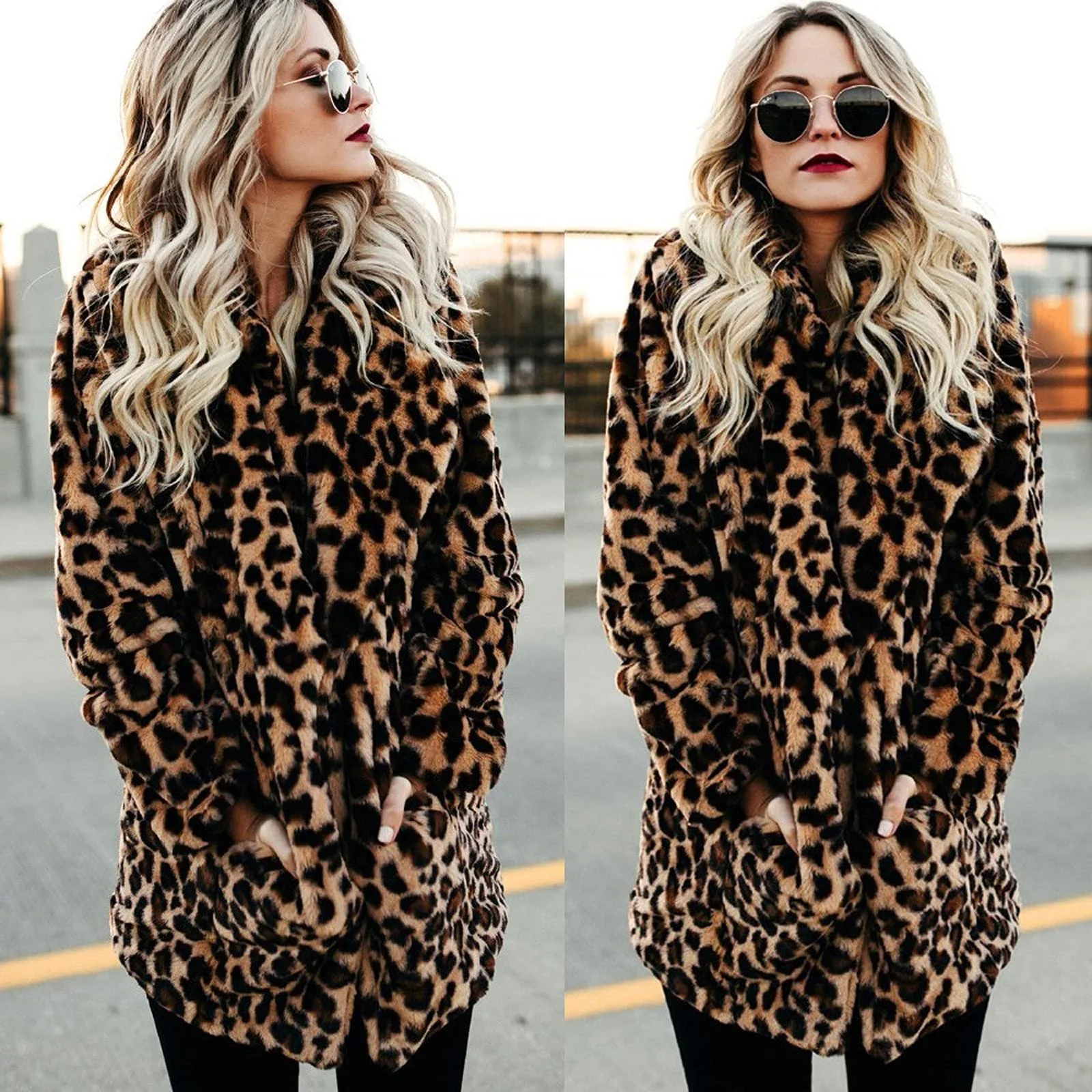 Леопардова куртка зі штучного хутра з довгими рукавами, фото №5 Леопардова куртка зі штучного хутра з довгими рукавами, фото №5