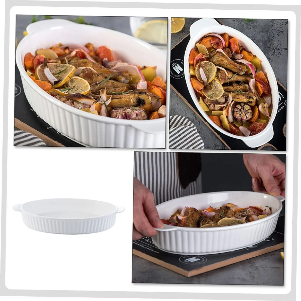 Форма для запекания TIDTALEO овальная керамическая с боковыми ручками глубокая белый, фото №2