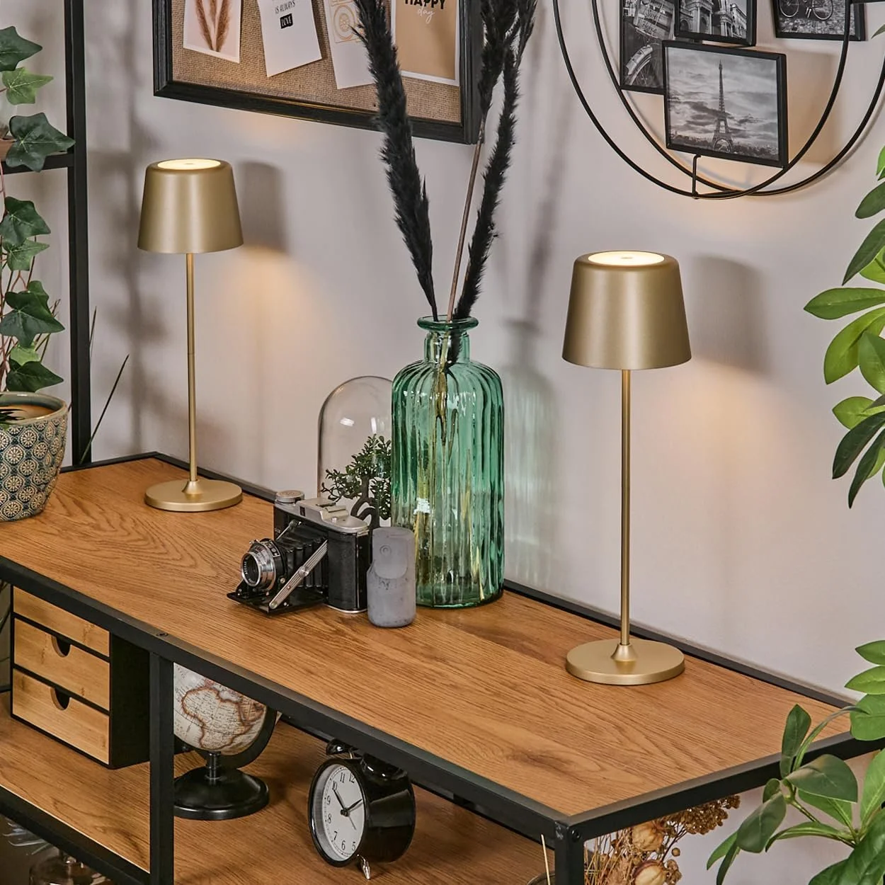 Настільна лампа HOFSTEIN Belece LED набір з 2 шт. 2 Вт 310 Люмен 3000 Кельвін акумуляторна золотисто-біла IP44, фото №8