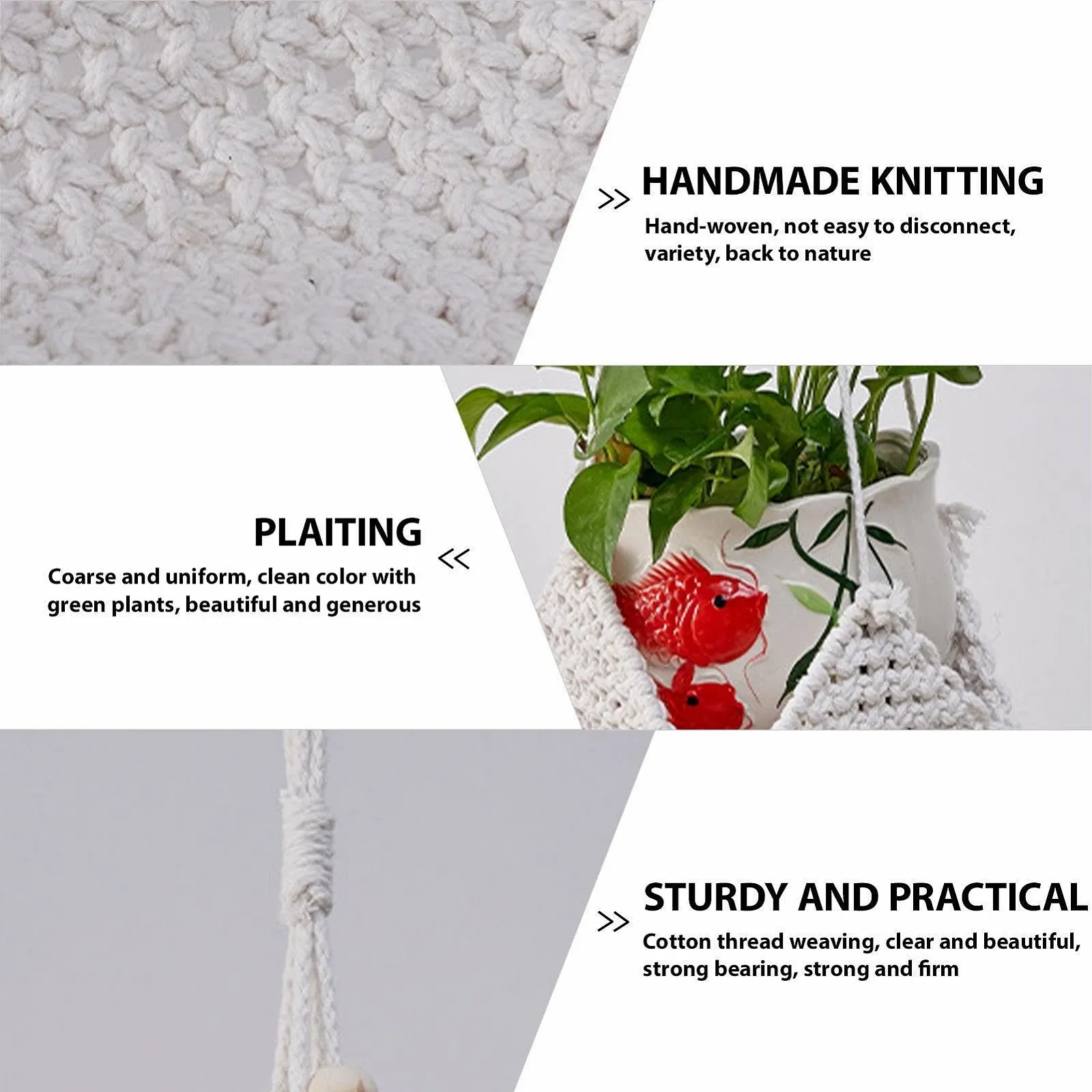 Подвесное кашпо Indoor Plant Hanger Hand Woven Boho макраме с квадратным основанием, плетеное, фото №5