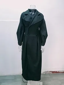 Женское зимнее пальто Двубортное с рукавами-фонариками, приталенное, теплое synthetic.ua - Фото 1