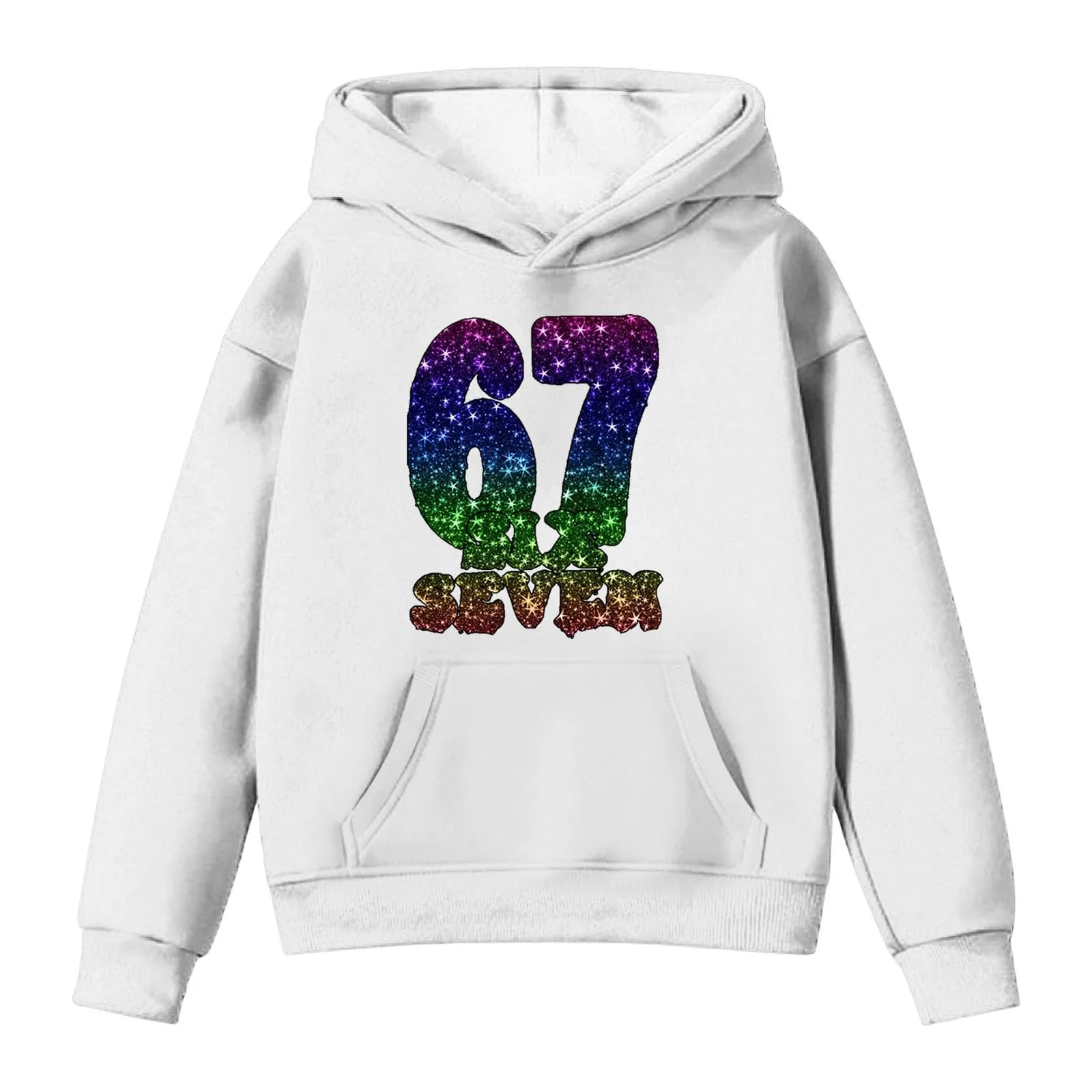 Толстовка Pullover 67 Karneval для детей 6 7 с номером, принт Туника Топы Ретро Six Seven с длинными рукавами Капюшон Вечерние свитшоты Детский теплый Y2k костюм, фото №3