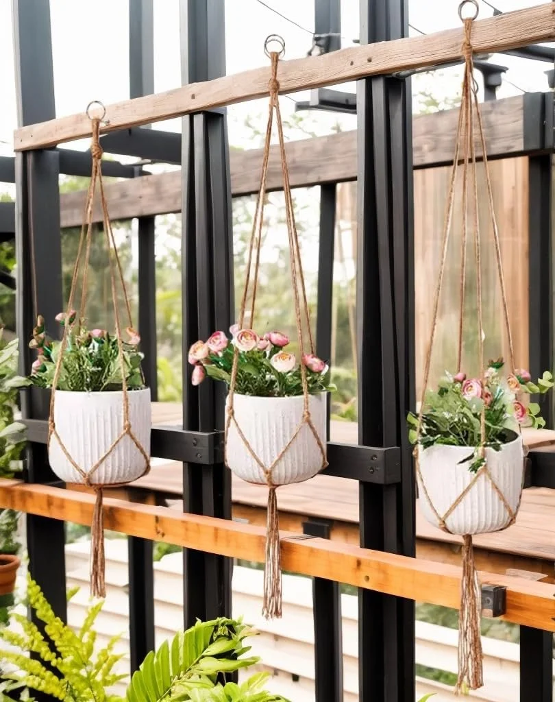 Підвісні кашпо макраме бавовняні, набір 3 шт., 90/105/120 см, з металевими гачками, фото №5