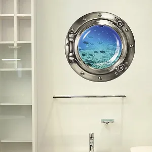 Наклейка на стіну Wandkings Ілюмінатор «Підводний світ» 30 x 30 см Срібляста synthetic.ua - Фото 1