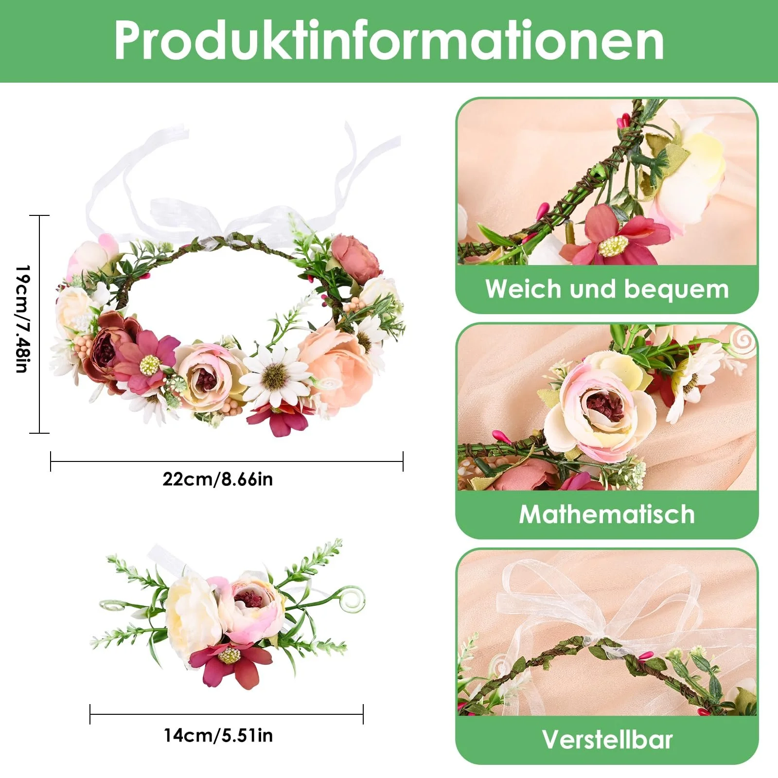 Вінок для волосся з квітами, фото №3