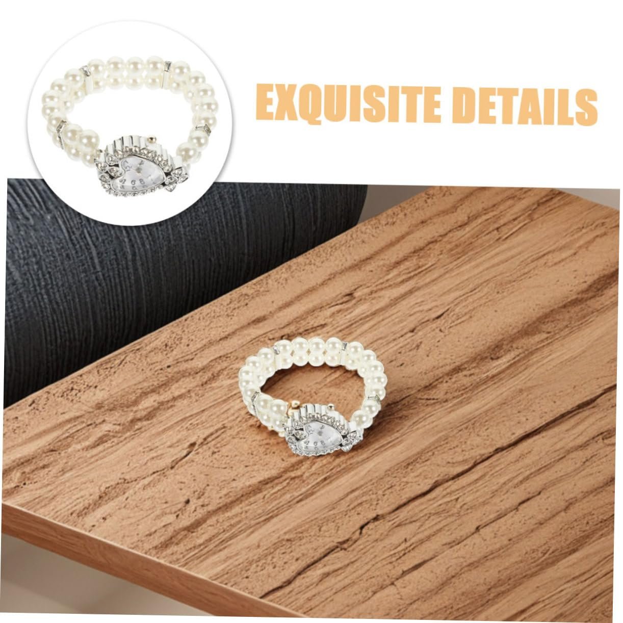 Наручные часы WRITWAA 2 шт. Женские часы в форме сердца Маленькие аналоговые кварцевые часы Двойные жемчужные браслеты Эластичные Модные для вечеринок и особых случаев, фото №2