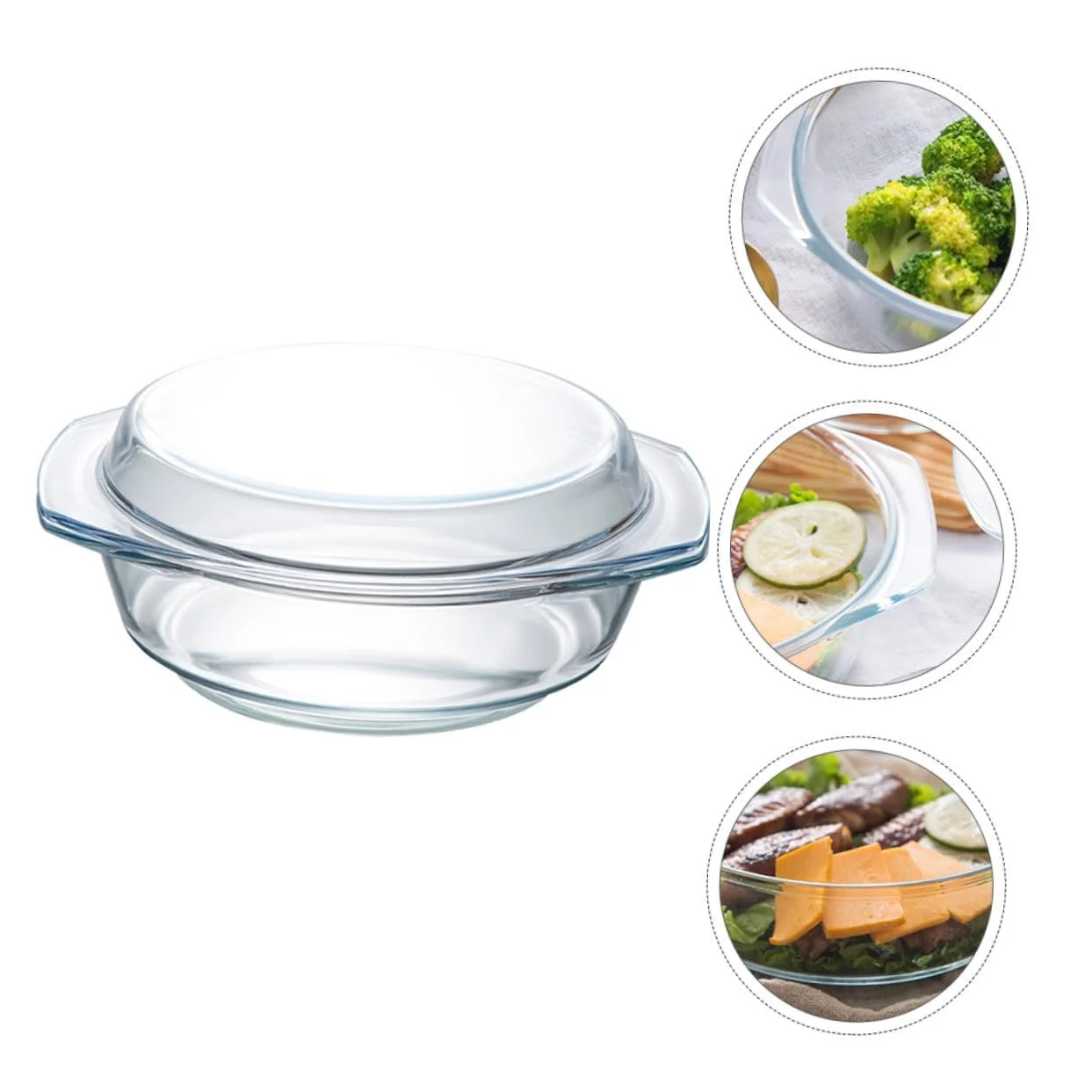 Чаша для сервірування загартоване скло з кришкою велика кругла для супу та запікання, фото №7