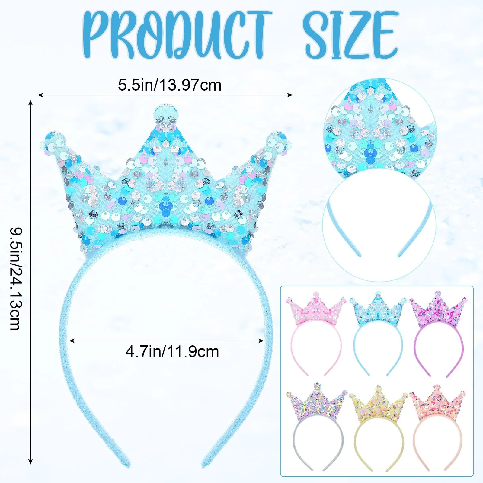 Обруч Корона з блискітками Prasacco Набір з 6 штук, фото №2