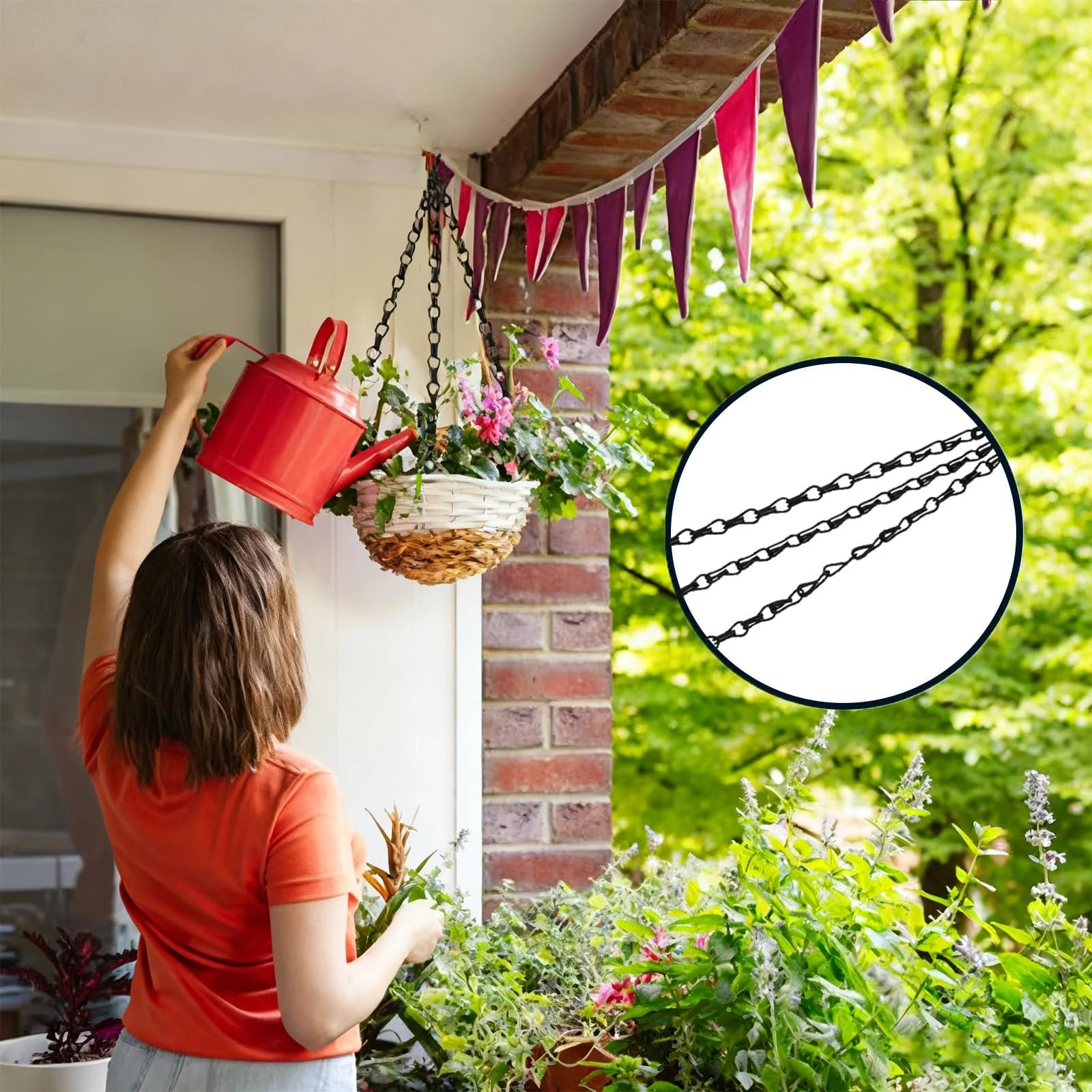 Набор цепочек для подвесных кашпо 6 шт. с S-образными крючками 3-точечный черный, фото №6