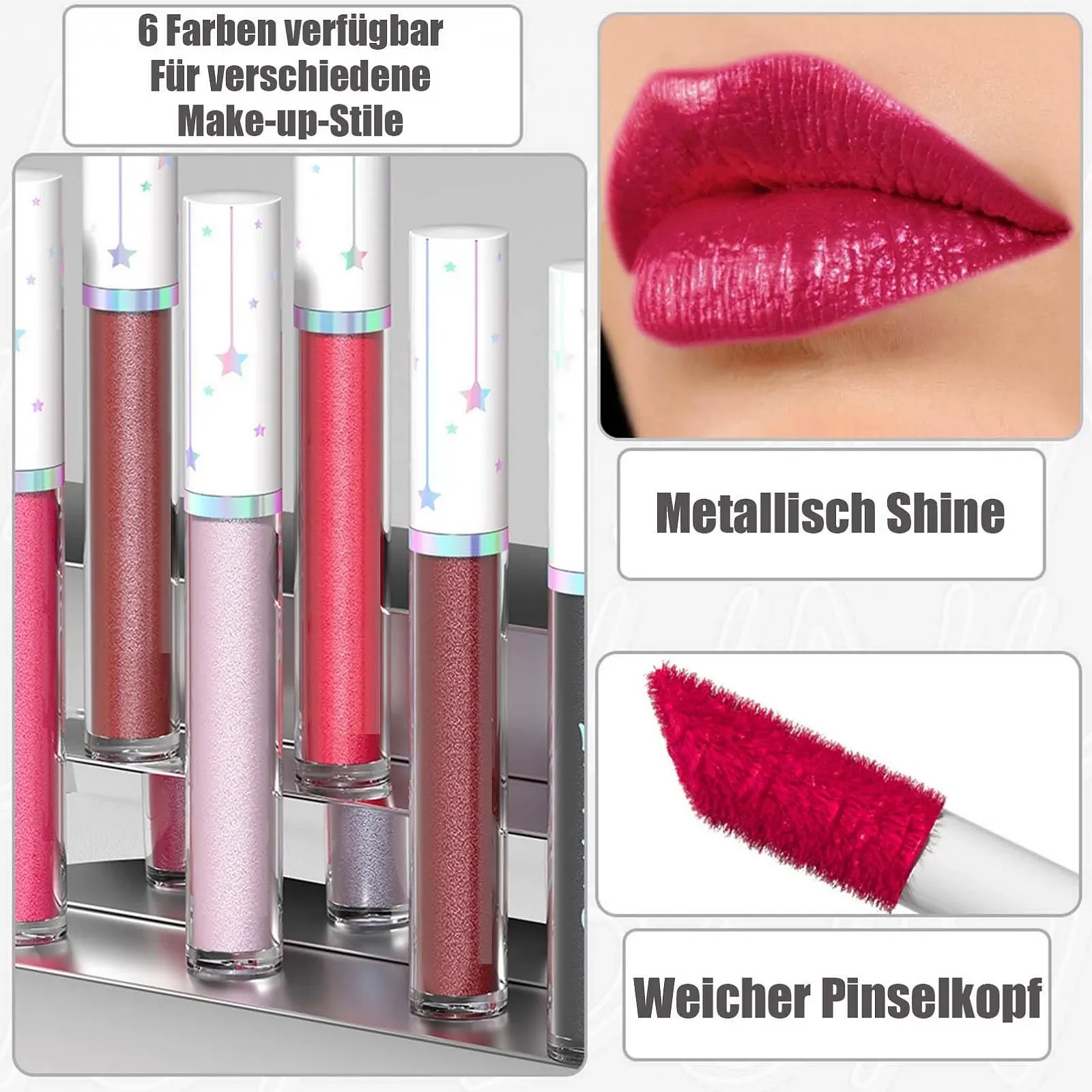 Металлический блеск для губ, матовая жидкая помада с металлическим блеском, блеск для губ стойкий и водостойкий, жидкая помада с высокой пигментацией, мерцающие губы, шелковистая текстура, увлажняющая формула, фото №6