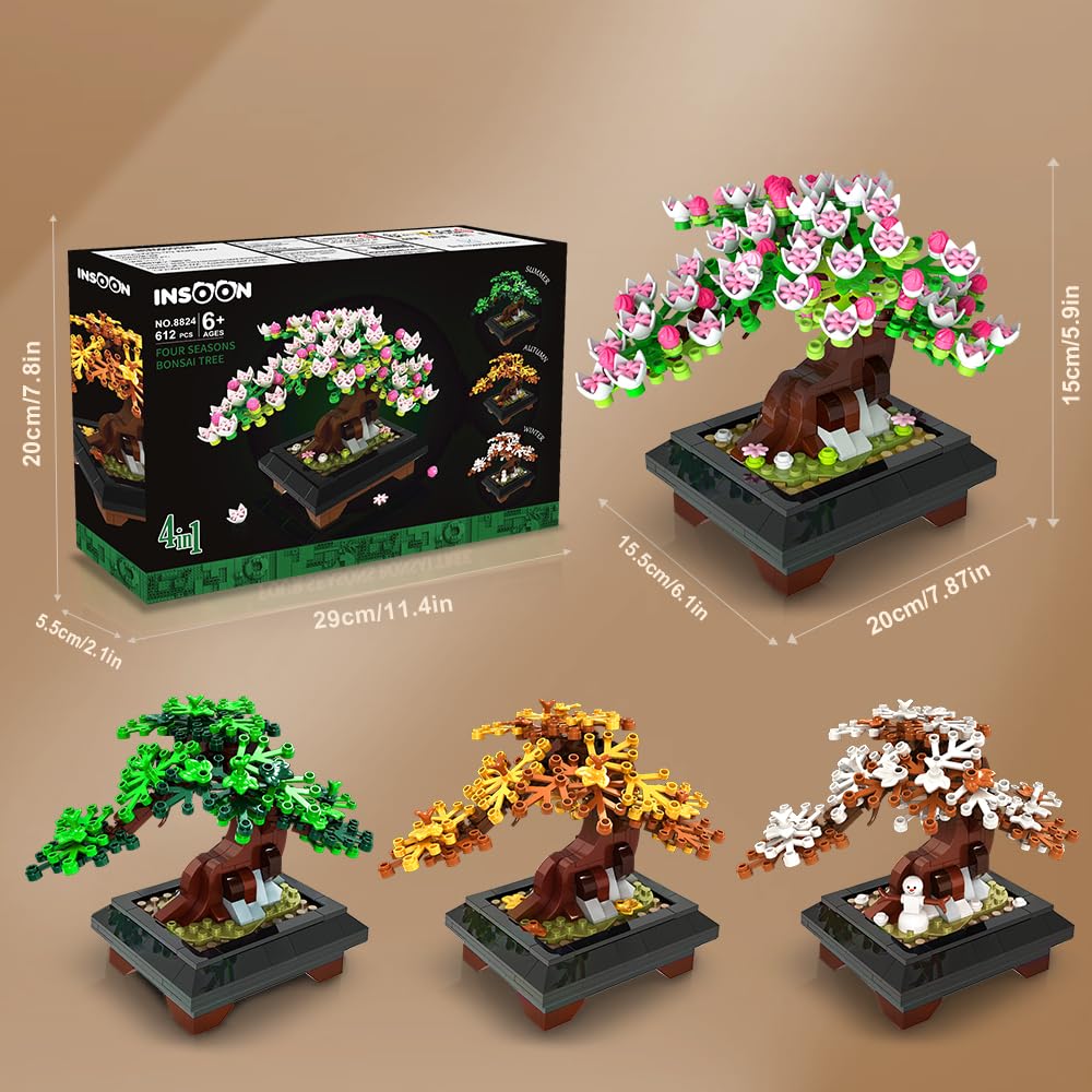 Набор INSOON 4 в 1 Flower Bonsai Tree 612 шт Cherry Blossom Flowers Kit Botanical Series, фото №6