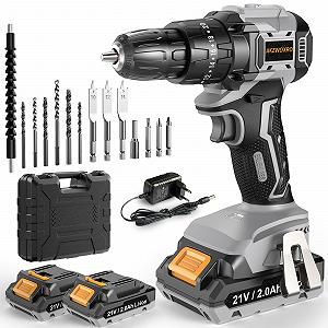 Купити Шуруповерт AKZWOXRO Cordless Screwdriver 21 В, 2 батареї 2.0 А∙год, 45 Нм, 2 передачі, 20 + 3 рівні крутного моменту, патрон 10 мм, світлодіод, 14 аксесуарів, сірий - Фото 1 Шуруповерт AKZWOXRO Cordless Screwdriver 21 В, 2 батареї 2.0 А∙год, 45 Нм, 2 передачі, 20 + 3 рівні крутного моменту, патрон 10 мм, світлодіод, 14 аксесуарів, сірий - Фото 1