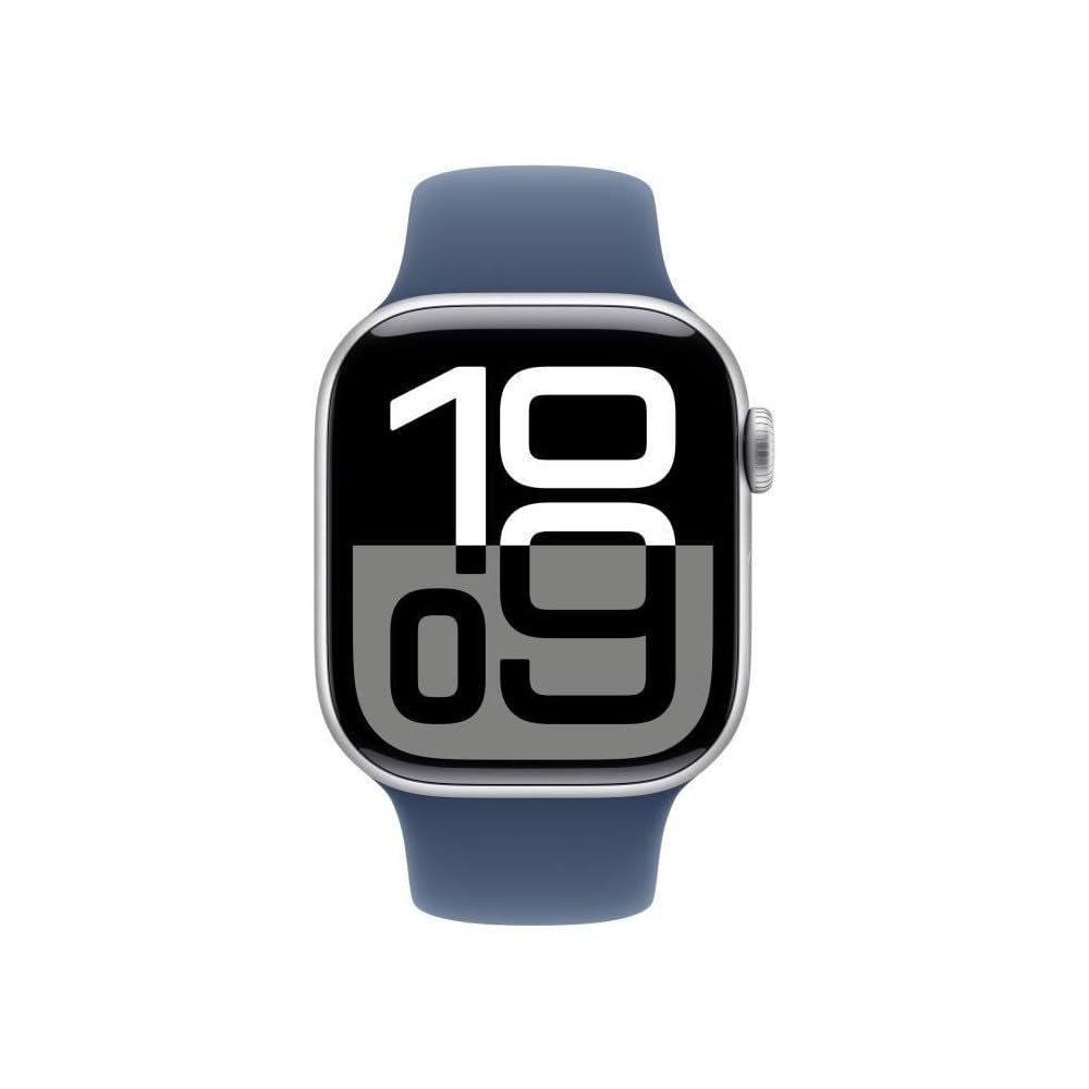 Смарт-часы Apple Series 10 (GPS 42мм) Серебристый корпус, джинсовый спортивный ремешок (M/L), фото №2