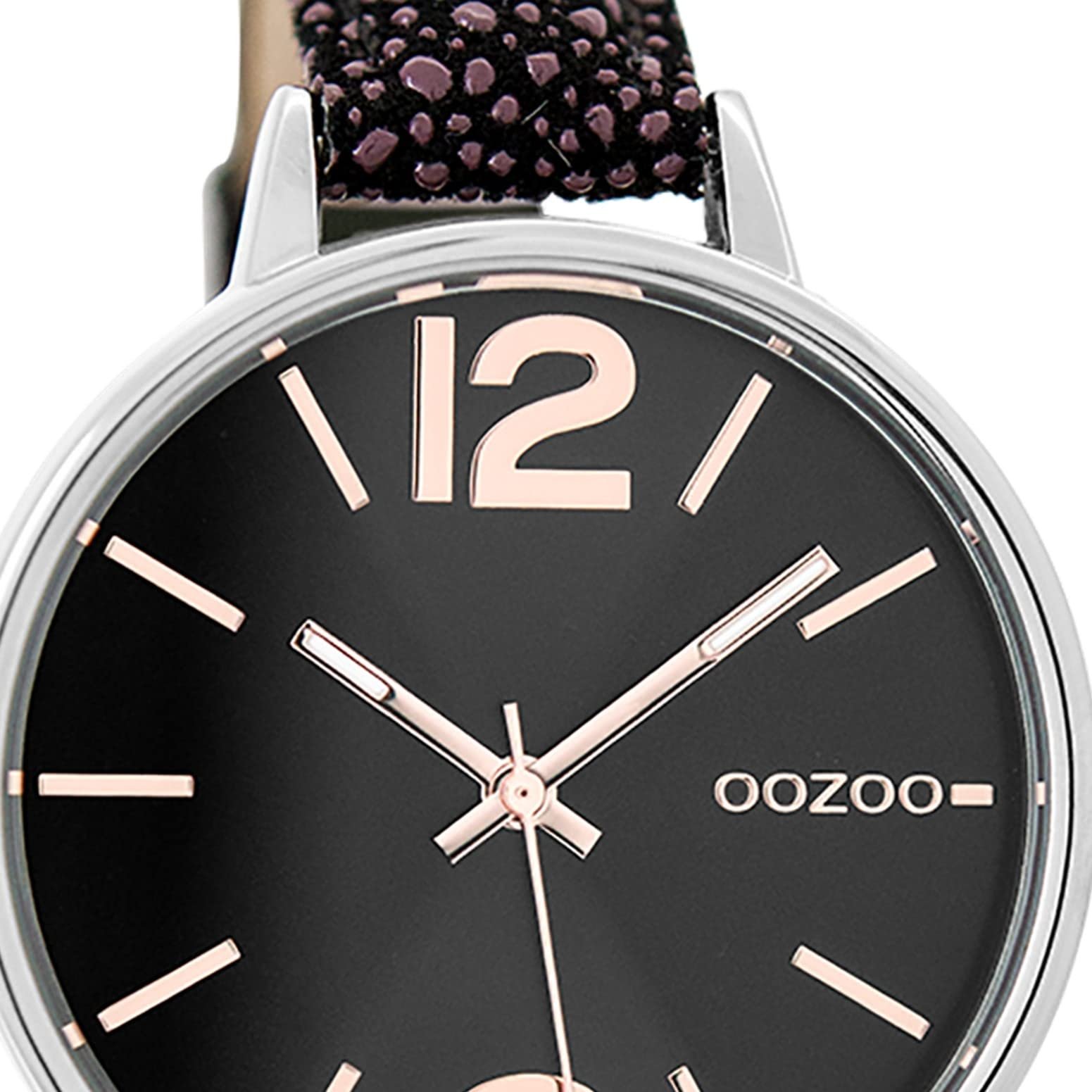 Женские часы Oozoo C9484 Кожаный ремешок 38 мм Черный, Серебристо-черный, розовое золото, фото №2