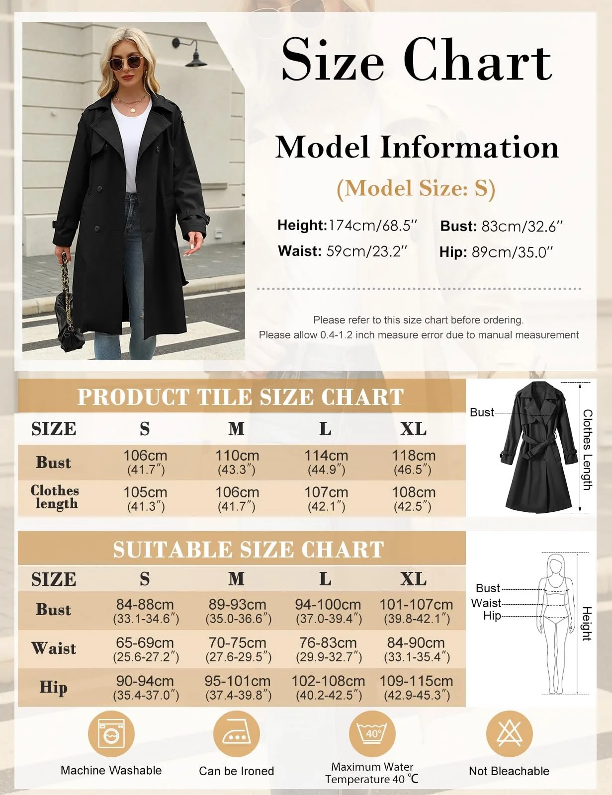 Тренч Tuopuda Класичний Двобортний Довгий Жіночий, фото №6