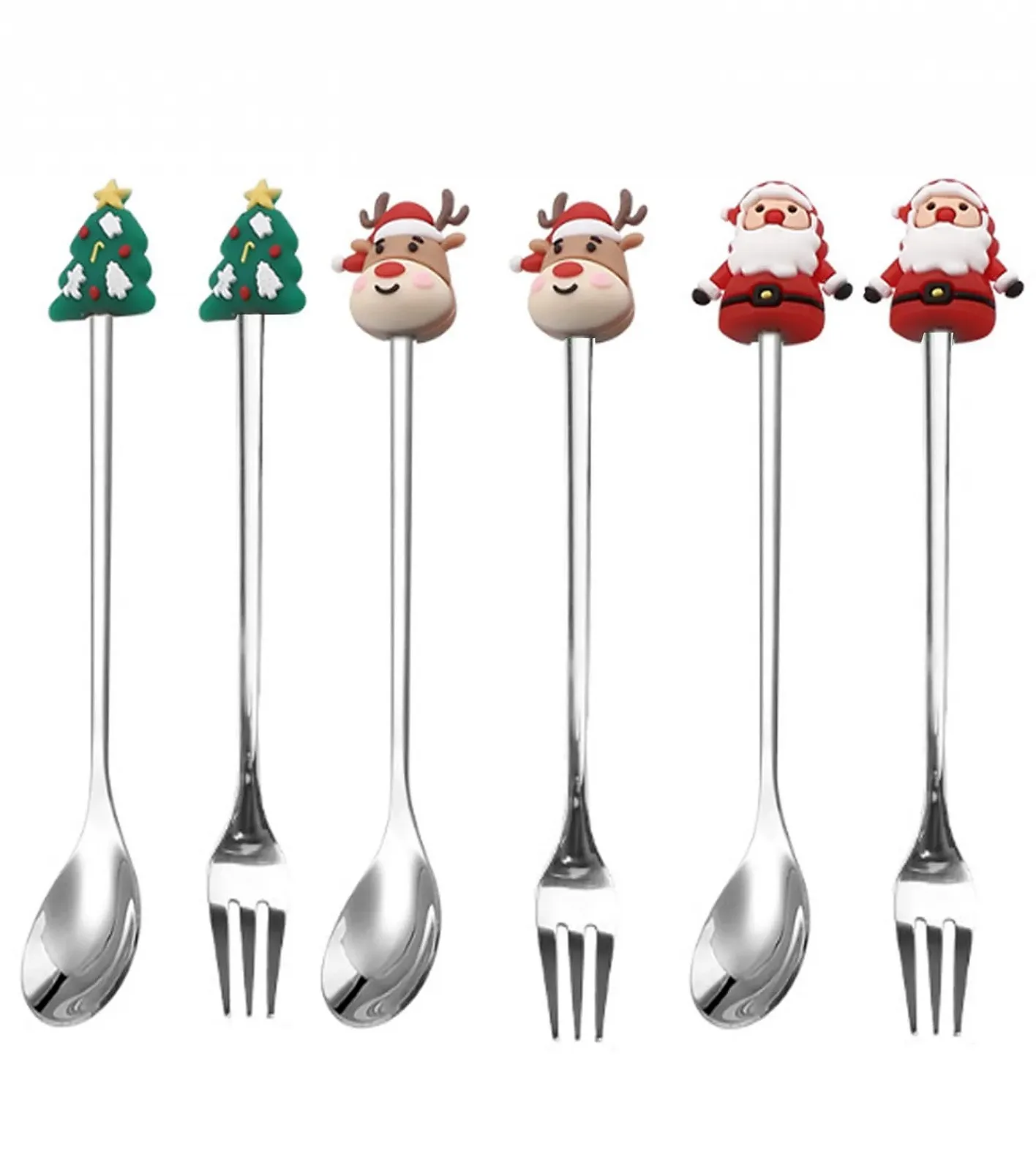 Набор Рождественских Ложек, Ложка Рождественская, Ложка для кофе, Набор Рождественских Ложек для кофе из нержавеющей стали, Маленькая Бытовая Ложка, Ложка для десерта, Чайная ложка, Серебряная, 6 шт, фото №1