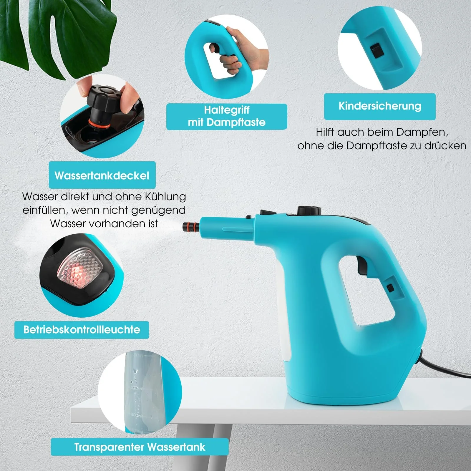 Портативный ручной пароочиститель GOPLUS 1500 Вт 400 мл 2 бар Синий, фото №3