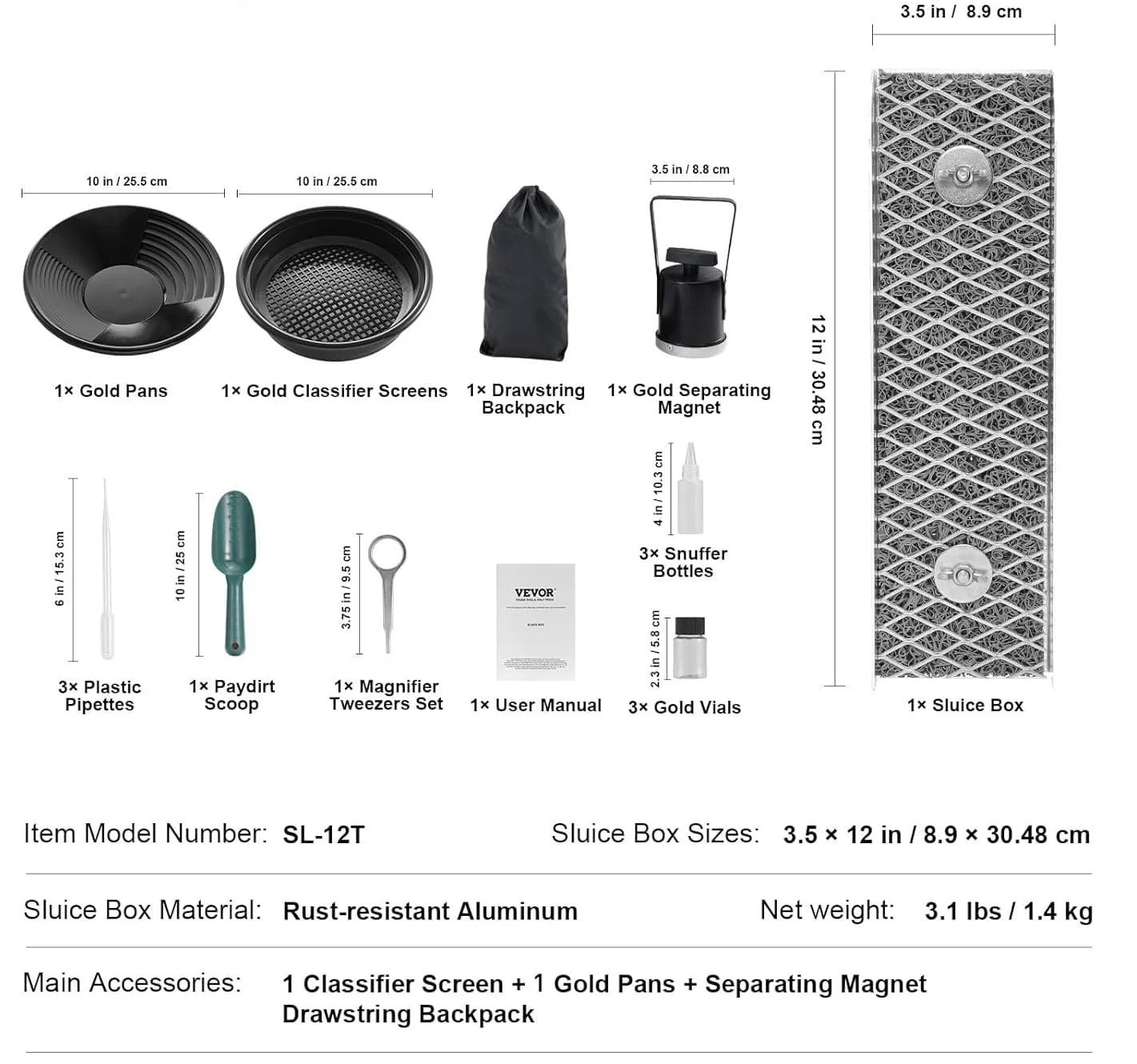 Комплект для промивання золота VEVOR Mini Sluique Box Чорний, фото №3